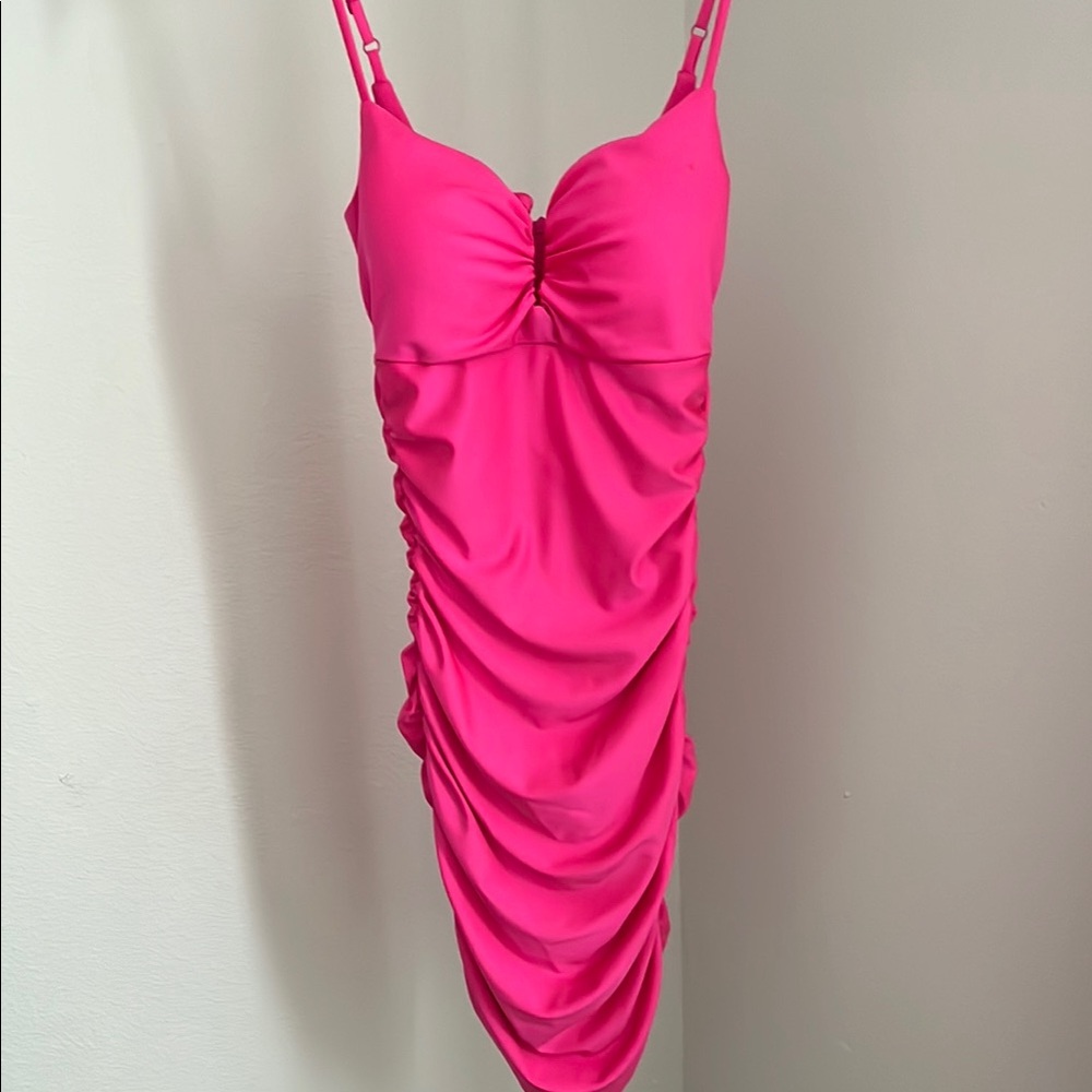Macy's Hot Pink Ruched Mini Dress